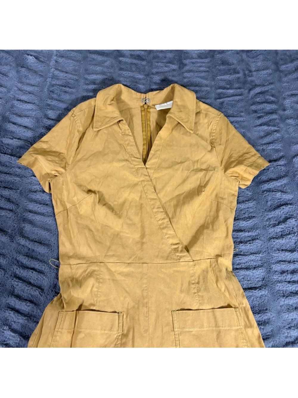 Maeve Mustard Short-Sleeve Wide-Leg Utility Jumpsuit - Picture 2 of 6